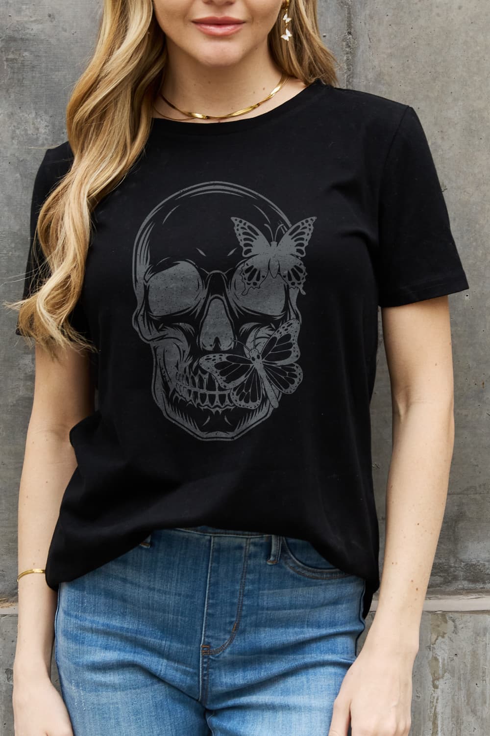 Simply Love Simply Love Skull Butterfly Graphic Cotton T-Shirt-Teresa&#39;s Fashionista LLC