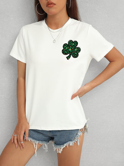 Lucky Clover Round Neck Short Sleeve T-Shirt-Teresa&#39;s Fashionista LLC