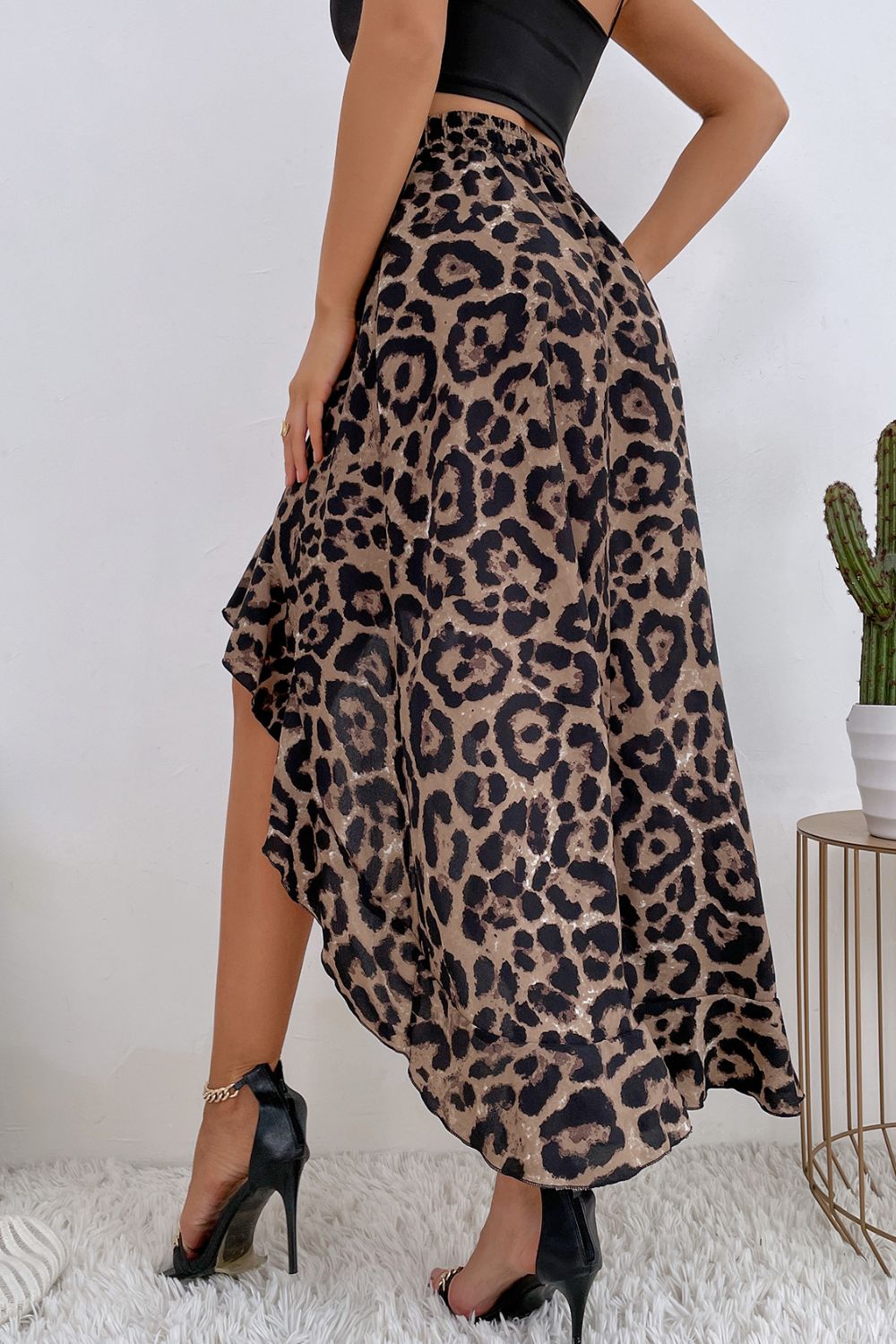 Leopard Ruffle Hem High-Low Skirt-Teresa&#39;s Fashionista LLC