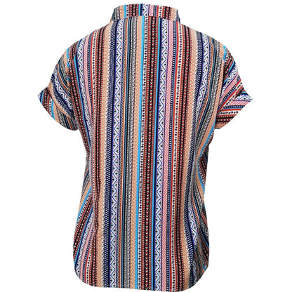 Multicolored Stripe Notched Neck Top-Teresa&#39;s Fashionista LLC