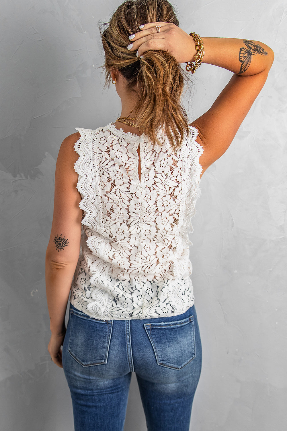 Scalloped V-Neck Lace Tank-Teresa&#39;s Fashionista LLC