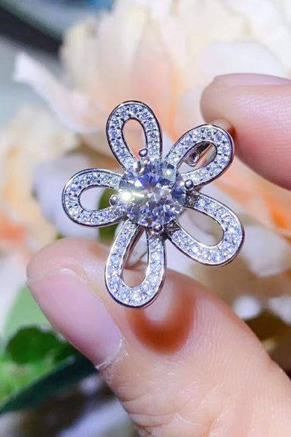 1 Carat Moissanite Flower-Shape Open Ring-Teresa&#39;s Fashionista LLC