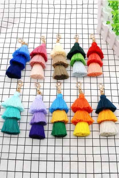 Assorted 4-Pack Multicolored Fringe Keychain-Teresa&#39;s Fashionista LLC