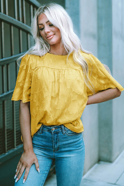 Round Neck Puff Sleeve Blouse-Teresa&#39;s Fashionista LLC