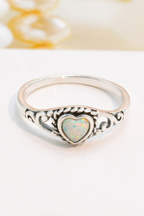 925 Sterling Silver Heart-Shape Opal Ring-Teresa&#39;s Fashionista LLC