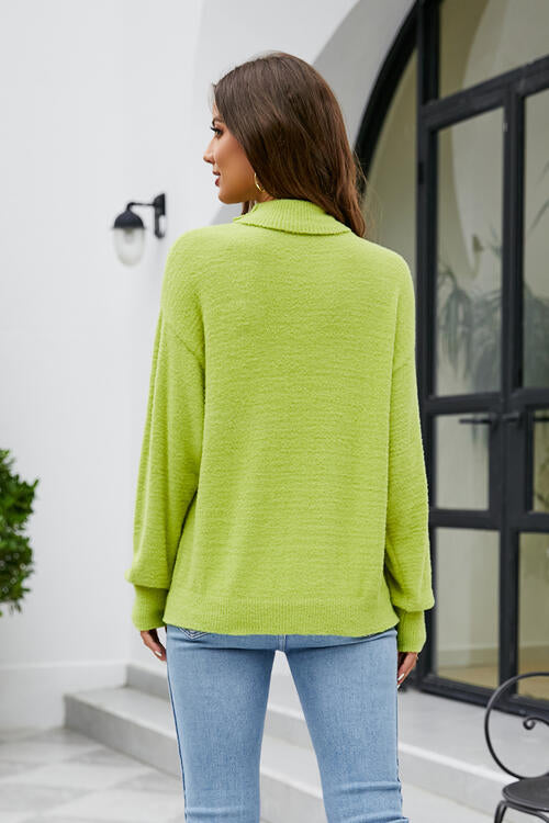 Mock Neck Dropped Shoulder Long Sleeve Sweater-Teresa&#39;s Fashionista LLC