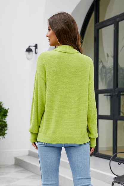 Mock Neck Dropped Shoulder Long Sleeve Sweater-Teresa&#39;s Fashionista LLC