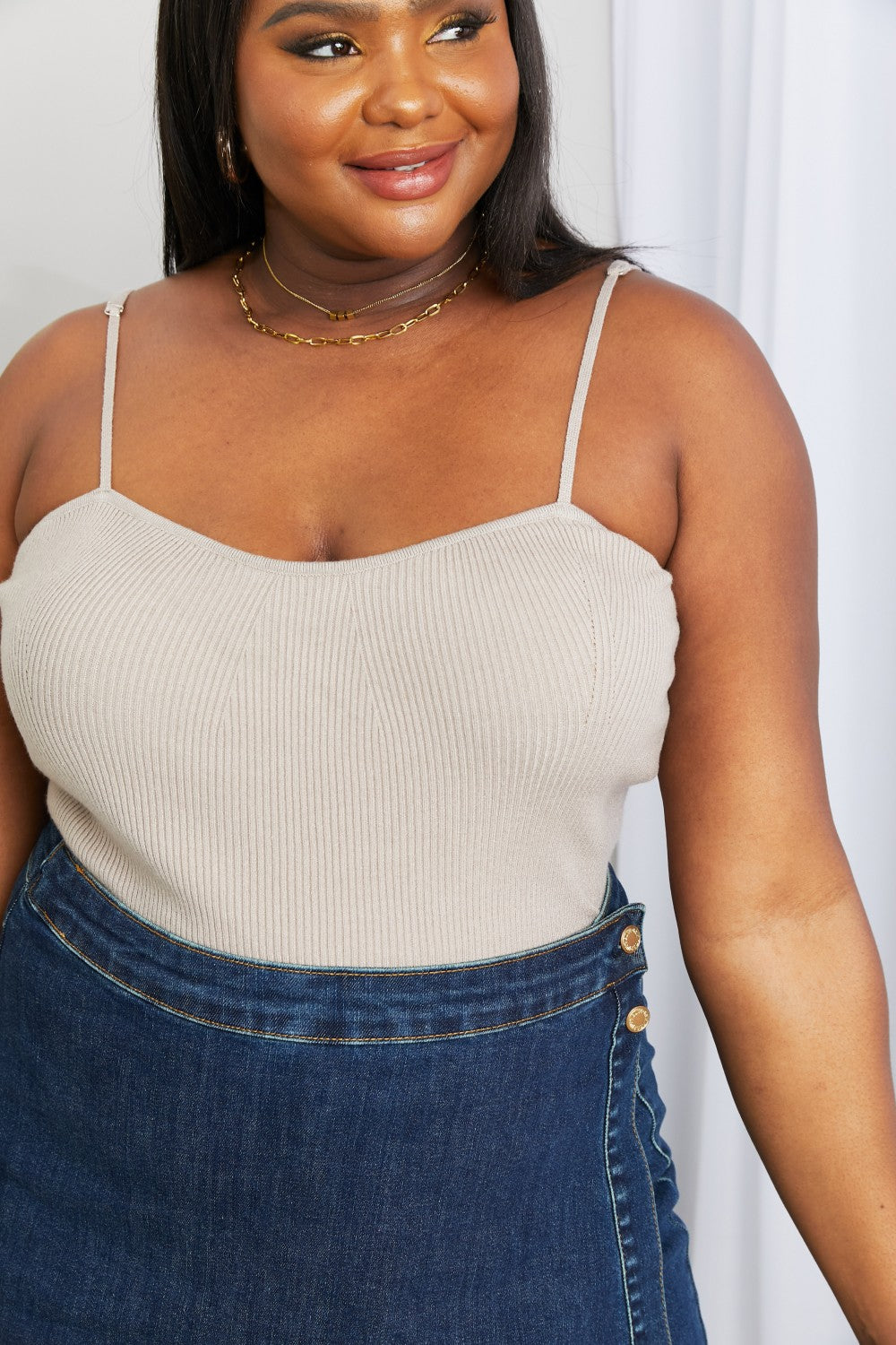 Petal Dew Full Size Ribbed Cami in Sand-Teresa&#39;s Fashionista LLC