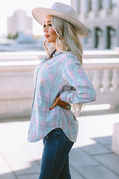 Plaid Button-Up Dropped Shoulder Shirt-Teresa&#39;s Fashionista LLC