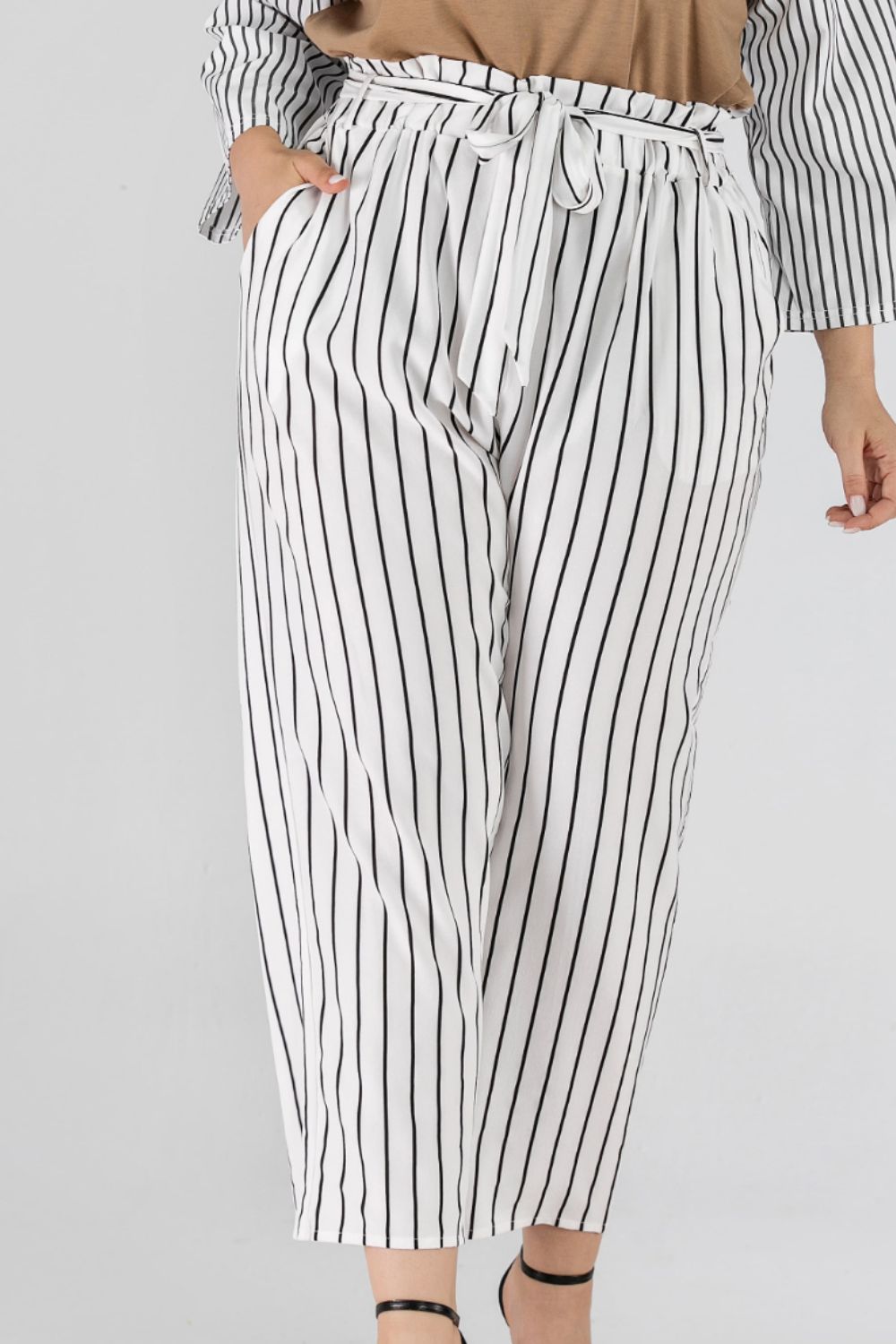 Full Size Striped Paperbag Waist Cropped Pants-Teresa&#39;s Fashionista LLC