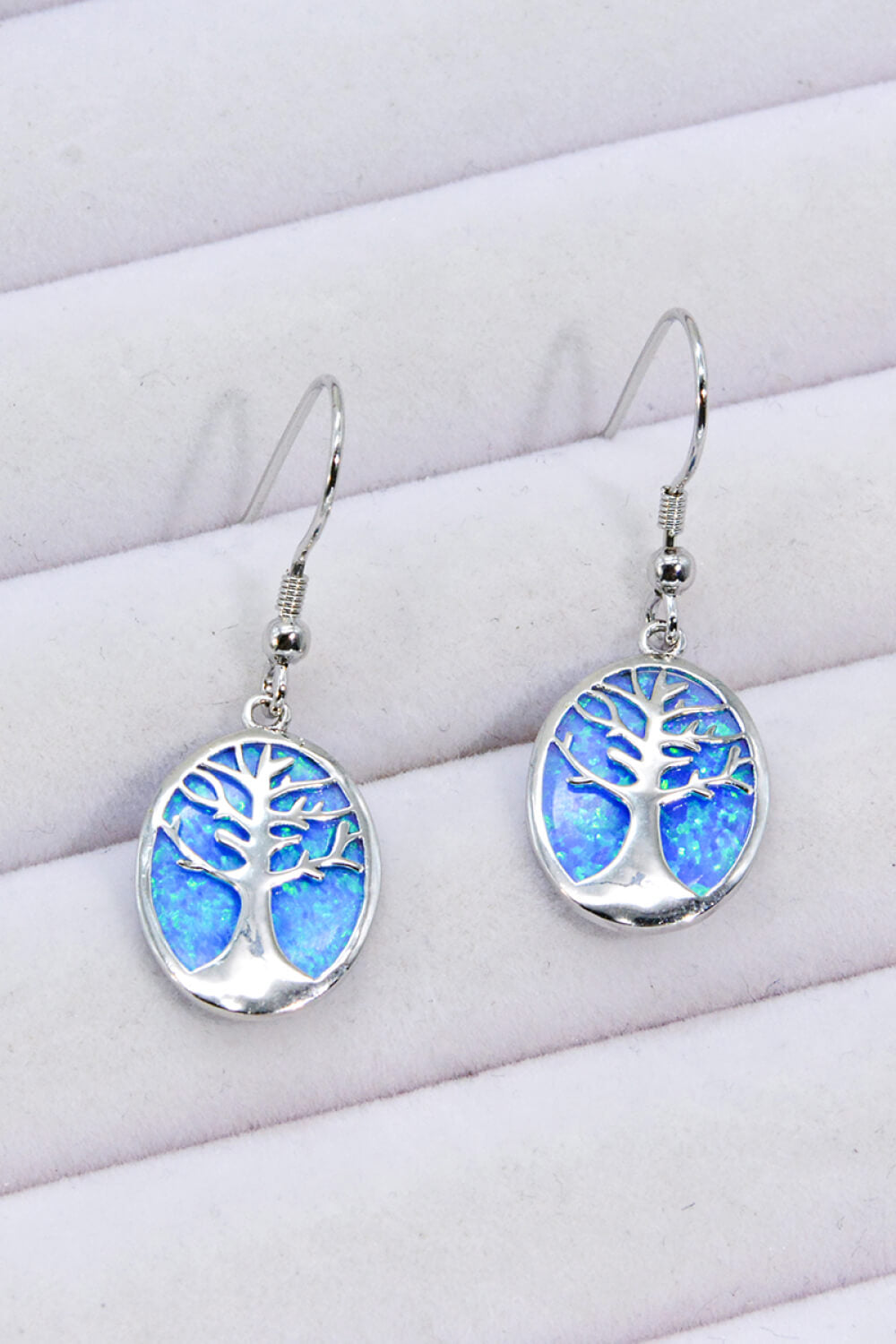 Opal Blue Platinum-Plated Drop Earrings-Teresa&#39;s Fashionista LLC