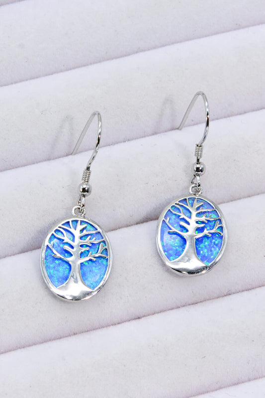 Opal Blue Platinum-Plated Drop Earrings-Teresa&#39;s Fashionista LLC