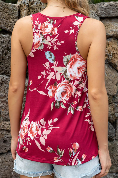 Floral Scoop Neck Tank Top-Teresa&#39;s Fashionista LLC