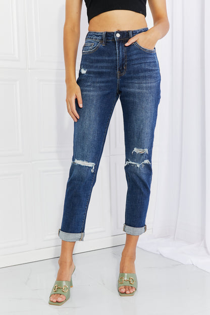 Vervet by Flying Monkey Full Size Distressed Cropped Jeans with Pockets-Teresa&#39;s Fashionista LLC