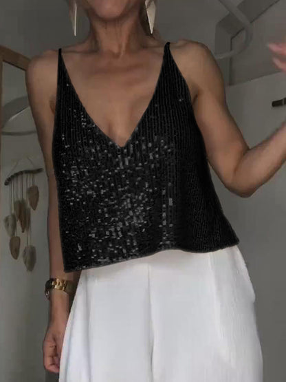 Sequin Deep V Tank-Teresa&#39;s Fashionista LLC