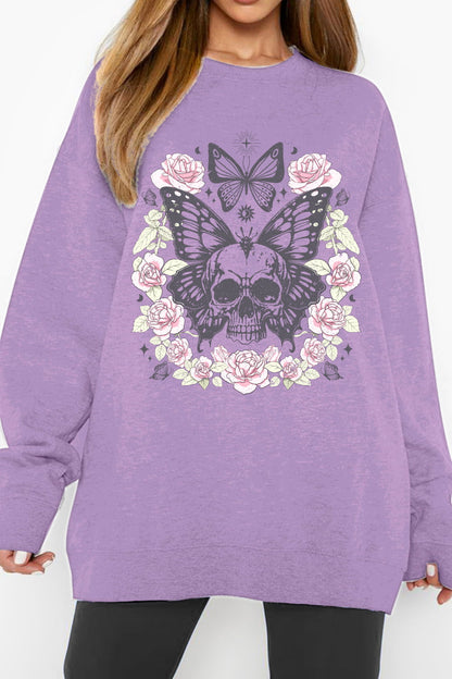 Simply Love Simply Love Full Size Skull Butterfly Graphic Sweatshirt-Teresa&#39;s Fashionista LLC