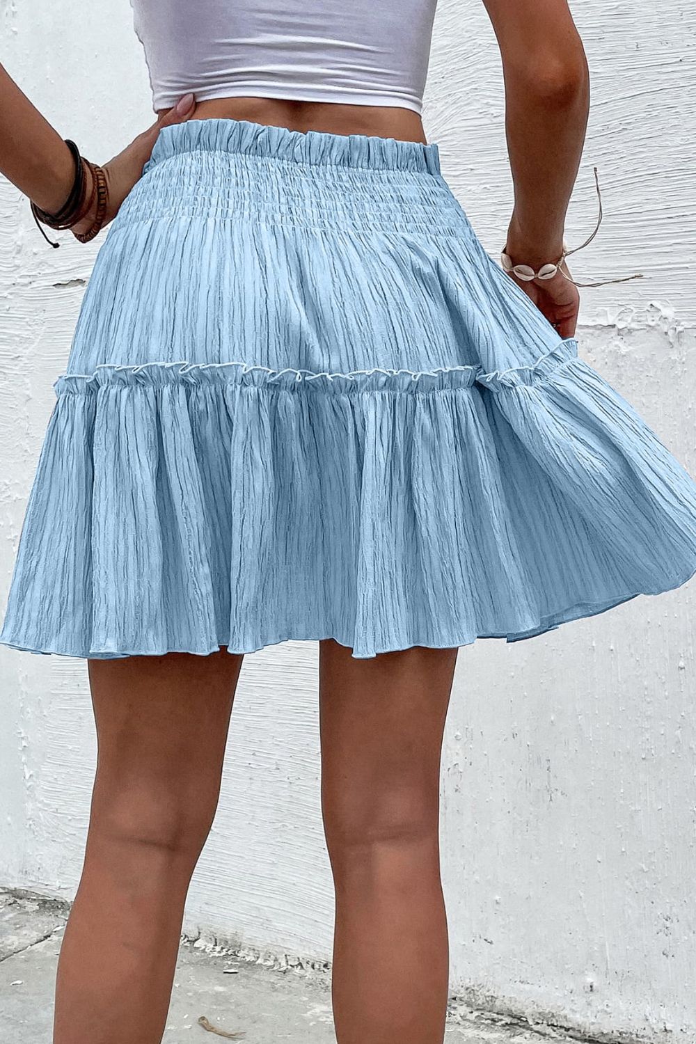 Smocked Waist Frill Trim Skirt-Teresa&#39;s Fashionista LLC