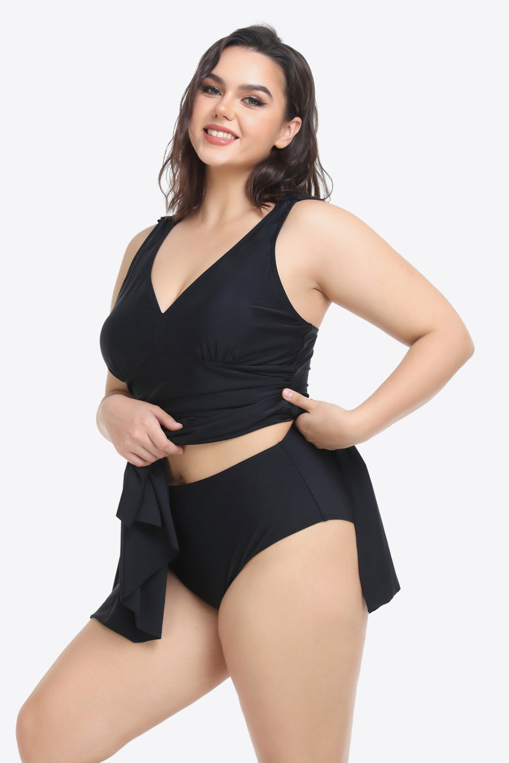 Plus Size Plunge Sleeveless Two-Piece Swimsuit-Teresa&#39;s Fashionista LLC