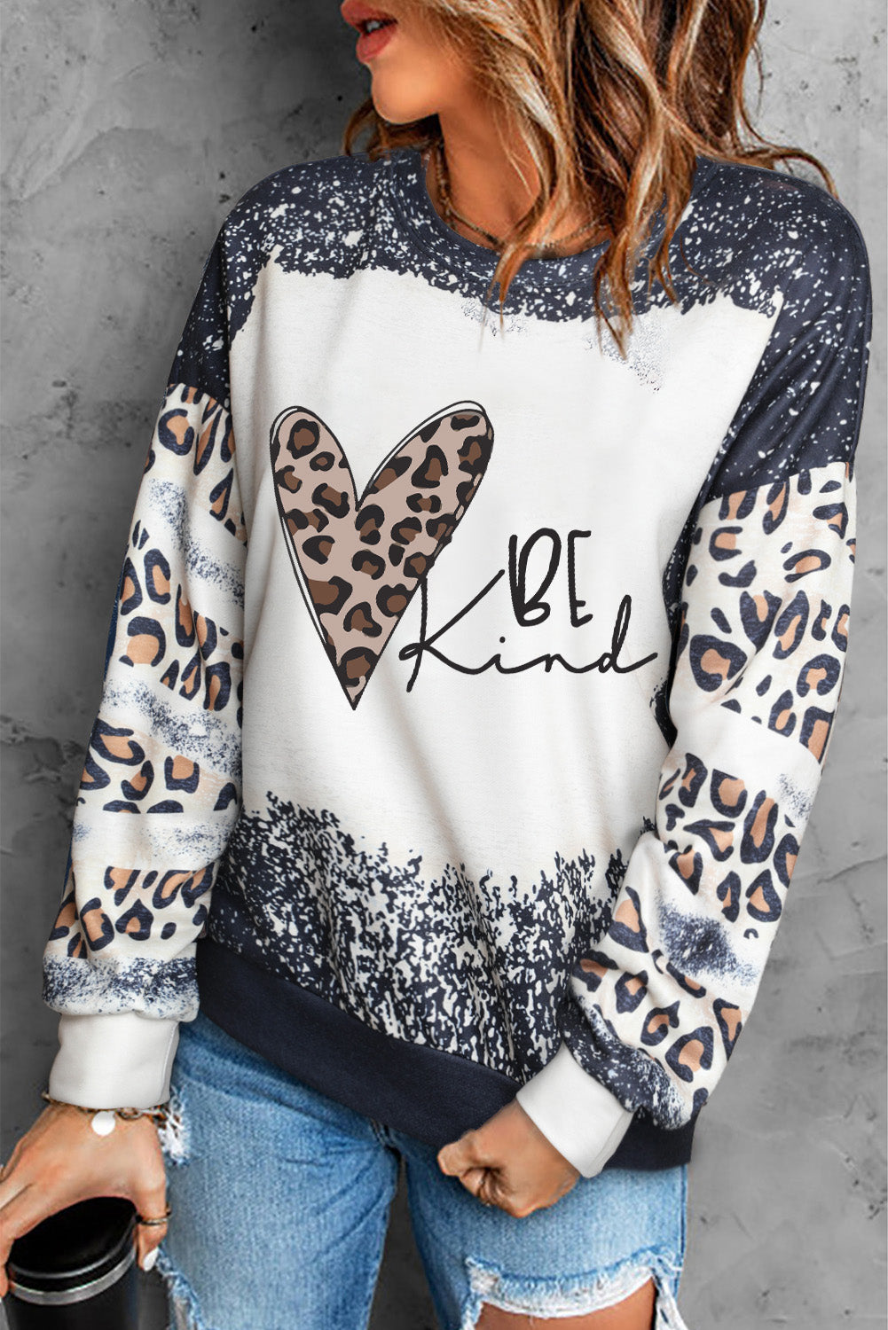 Mixed Print Drop Shoulder Sweatshirt-Teresa&#39;s Fashionista LLC