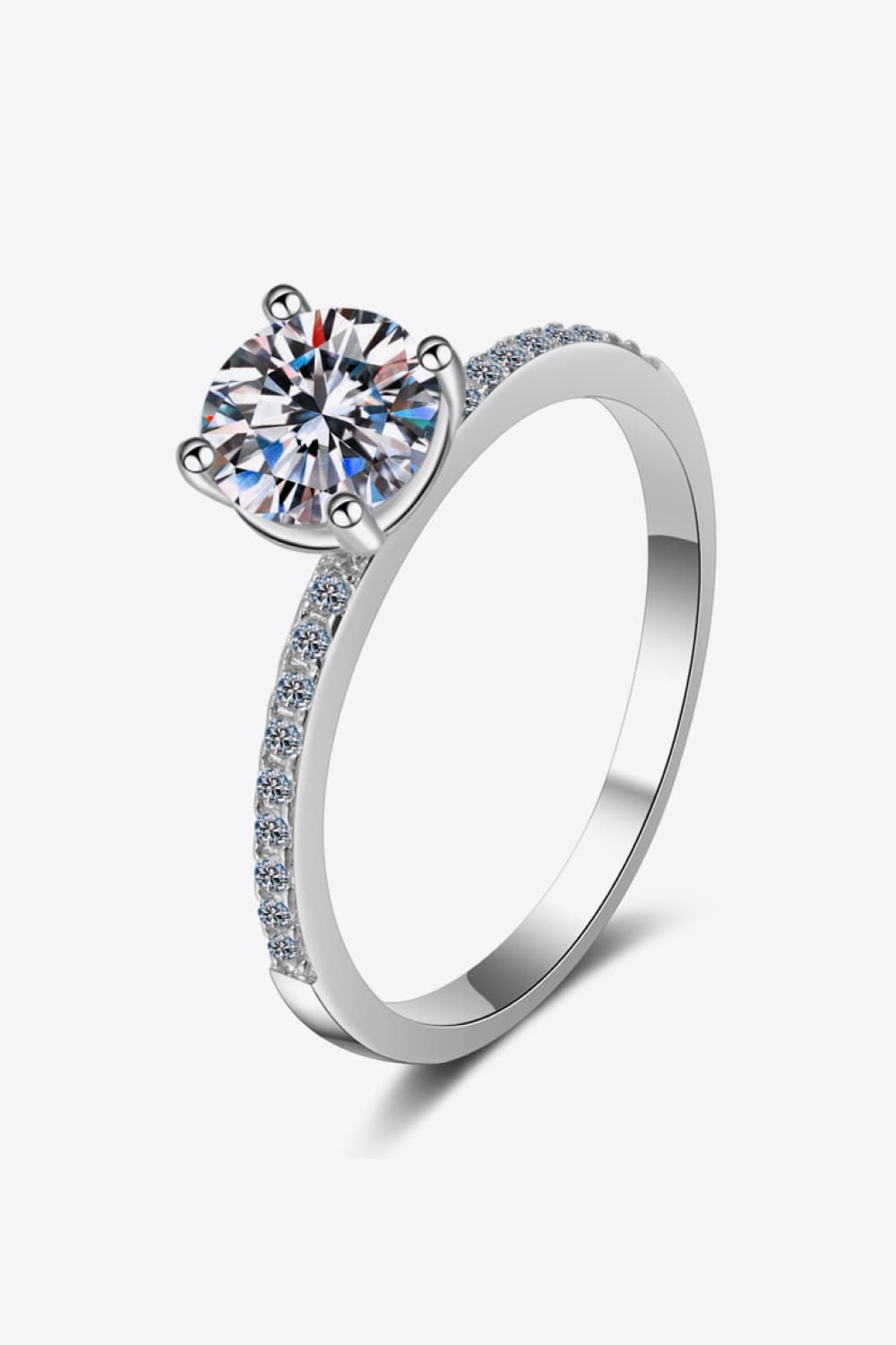 1 Carat Moissanite Rhodium-Plated Side Stone Ring-Teresa&#39;s Fashionista LLC