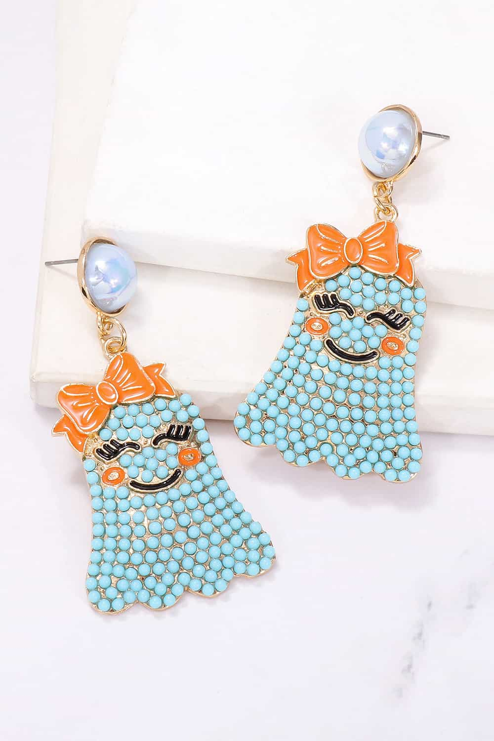 Smiling Ghost Shape Synthetic Pearl Earrings-Teresa&#39;s Fashionista LLC