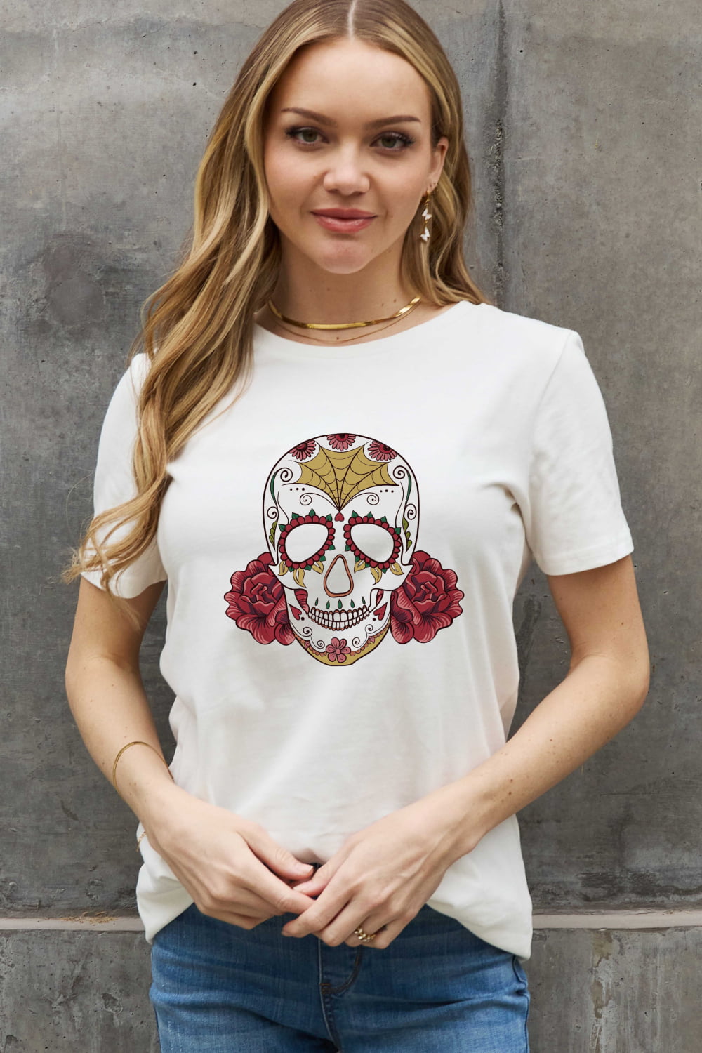 Simply Love Full Size Skull Graphic Cotton Tee-Teresa&#39;s Fashionista LLC