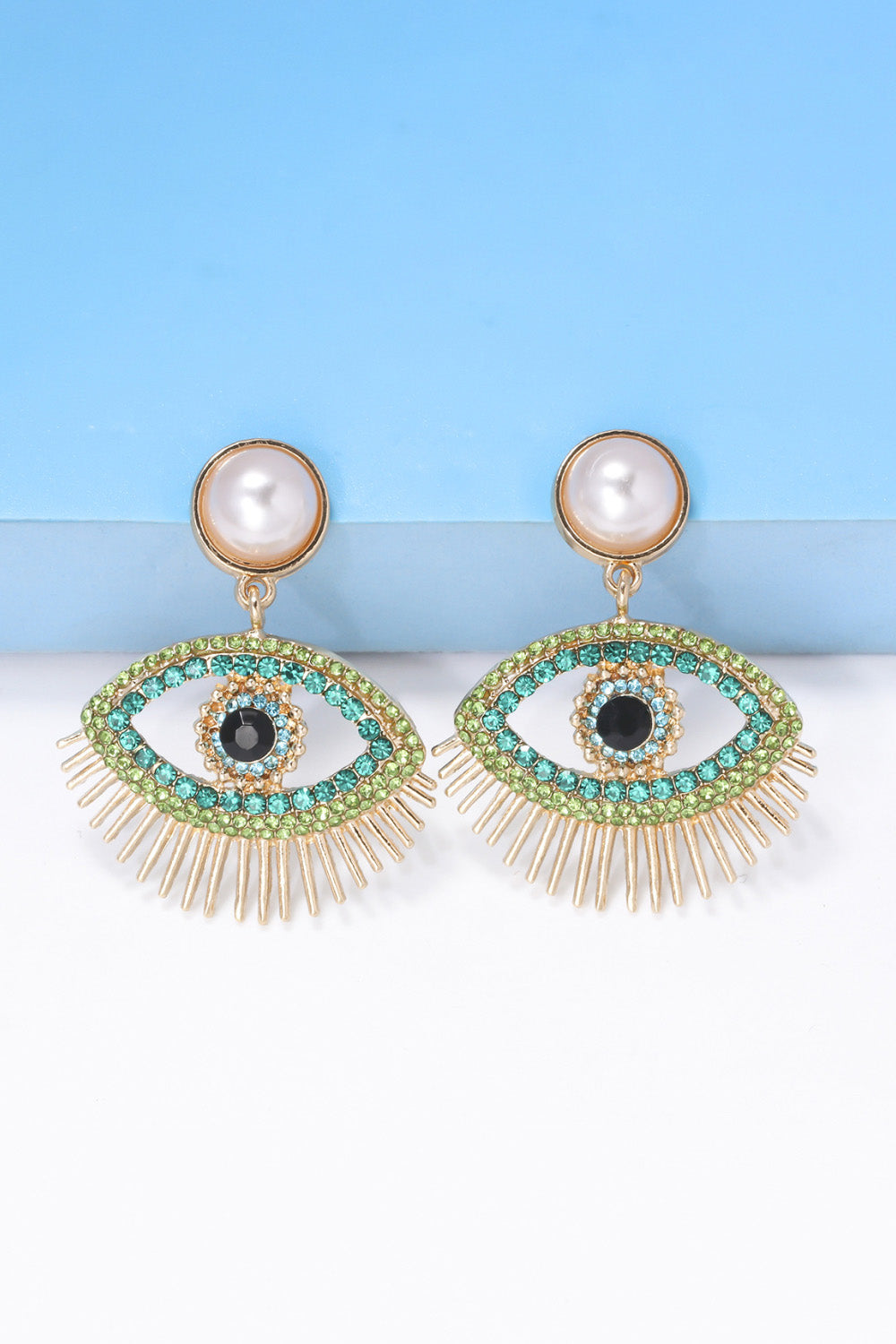 Evil Eye Shape Rhinestone Zinc Alloy Synthetic Dangle Earrings-Teresa&#39;s Fashionista LLC