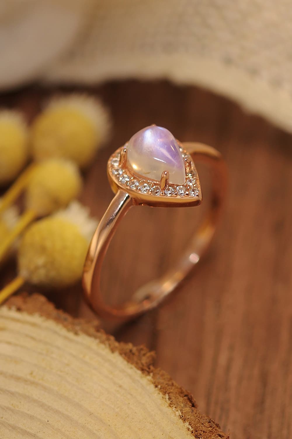 Moonstone Teardrop 925 Sterling Silver Halo Ring-Teresa&#39;s Fashionista LLC