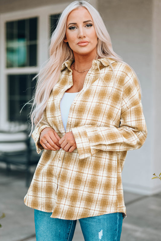 Plaid Button Front Shacket-Teresa&#39;s Fashionista LLC