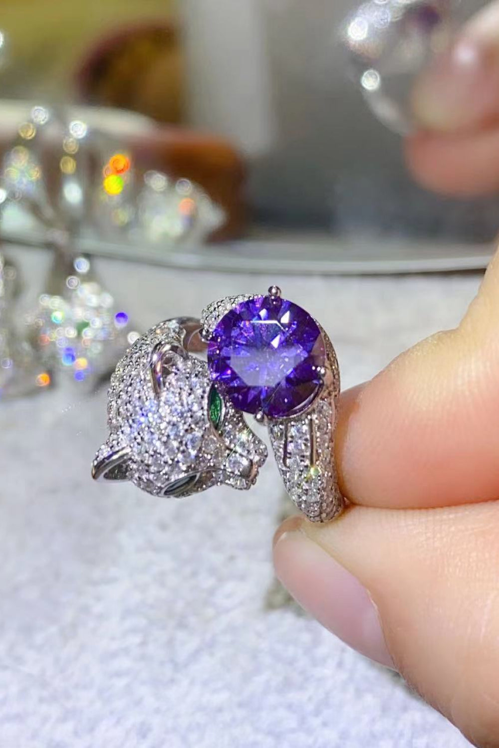 2 Carat Moissanite Adjustable Animal Bypass Ring-Teresa&#39;s Fashionista LLC