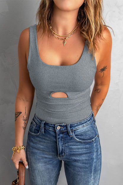 Heathered Cutout Scoop Neck Tank-Teresa&#39;s Fashionista LLC