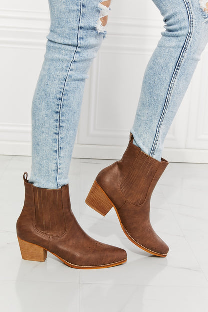 MMShoes Love the Journey Stacked Heel Chelsea Boot in Chestnut-Teresa&#39;s Fashionista LLC