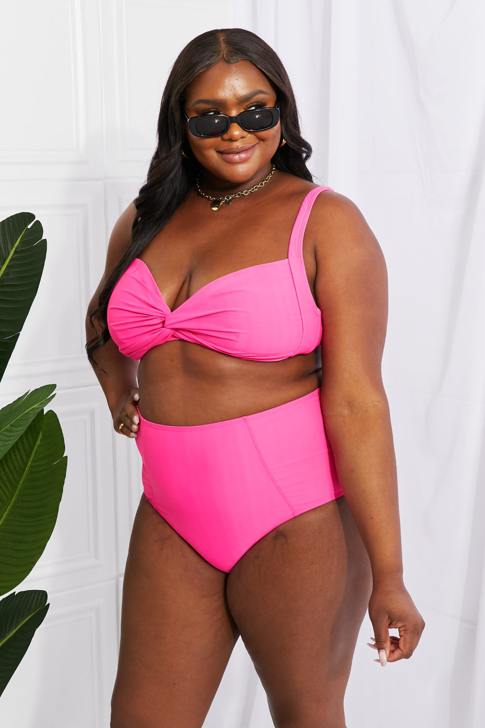 Marina West Swim Take A Dip Twist High-Rise Bikini in Pink-Teresa&#39;s Fashionista LLC