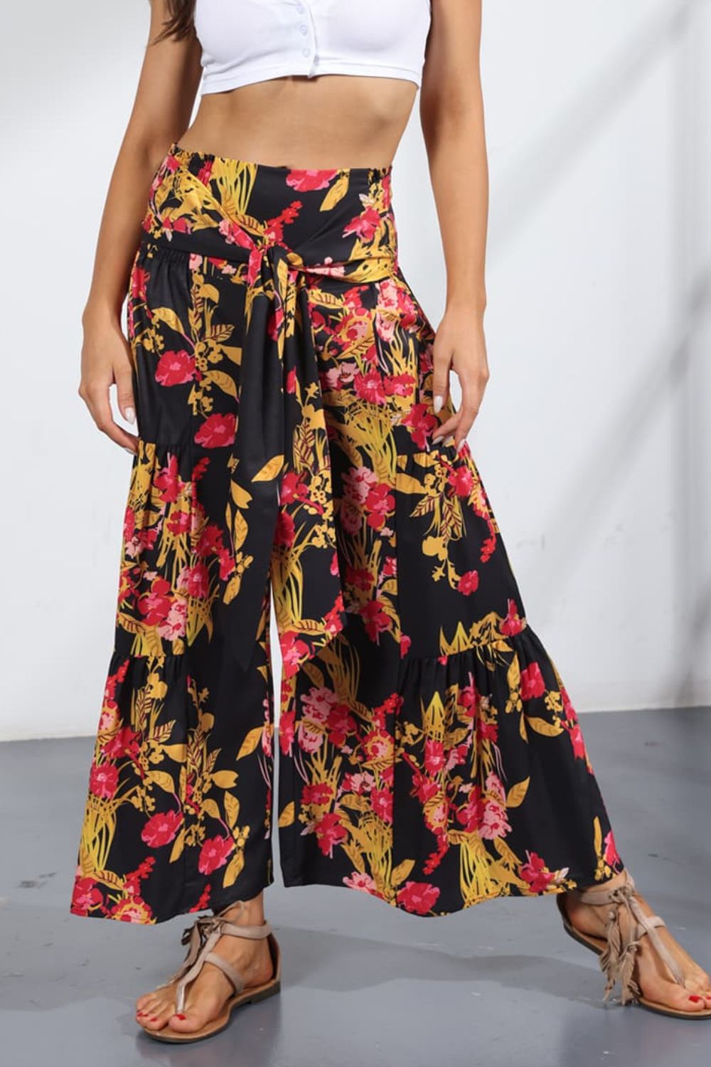 Printed Tie-Front Culottes-Teresa&#39;s Fashionista LLC