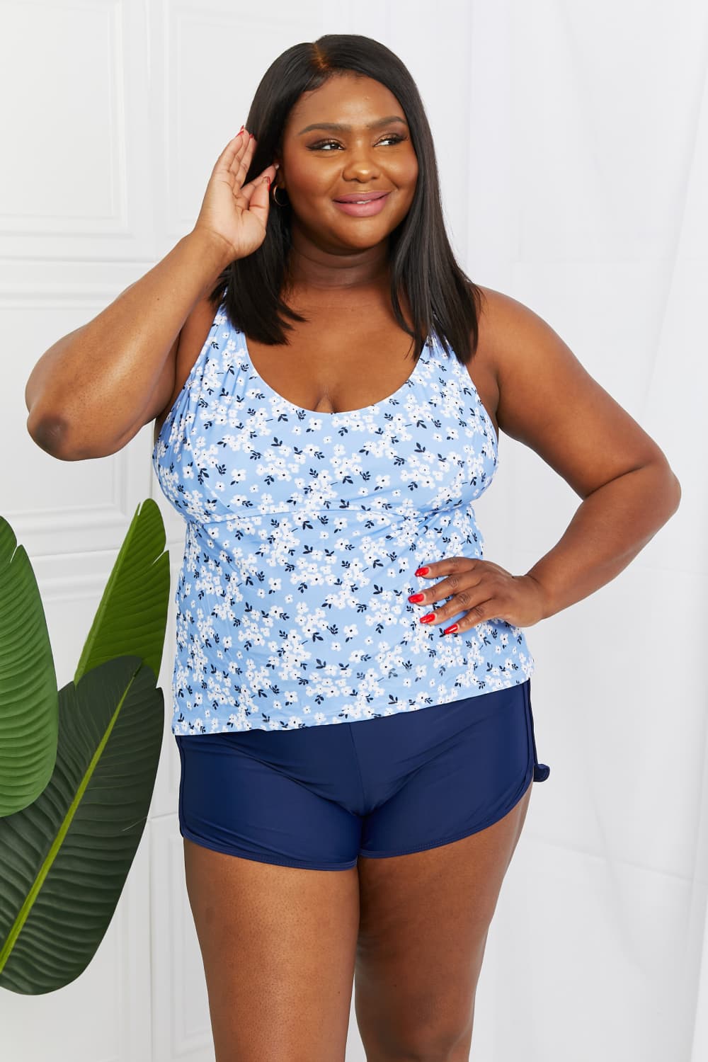 Marina West Swim By The Shore Full Size Two-Piece Swimsuit in Blossom Navy-Teresa&#39;s Fashionista LLC