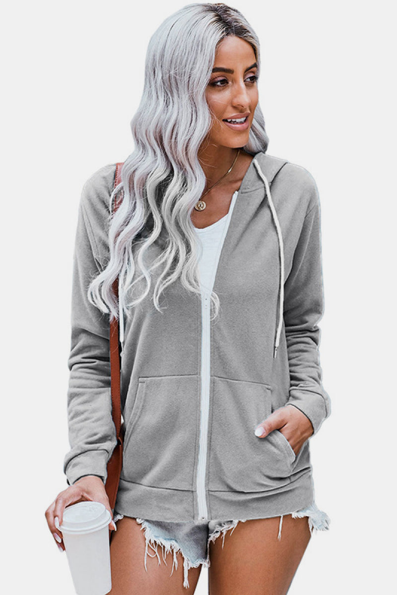 Solid Pocket Zipper Hoodie-Teresa&#39;s Fashionista LLC