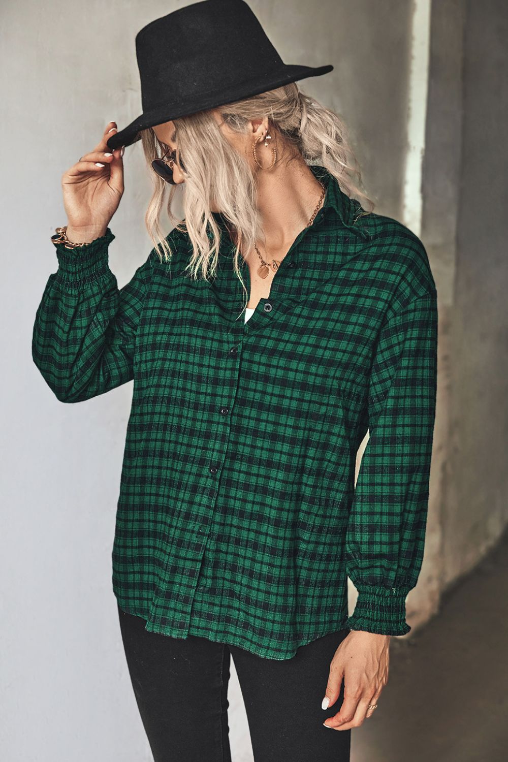 Plaid Button Front Dropped Shoulder Shirt-Teresa&#39;s Fashionista LLC