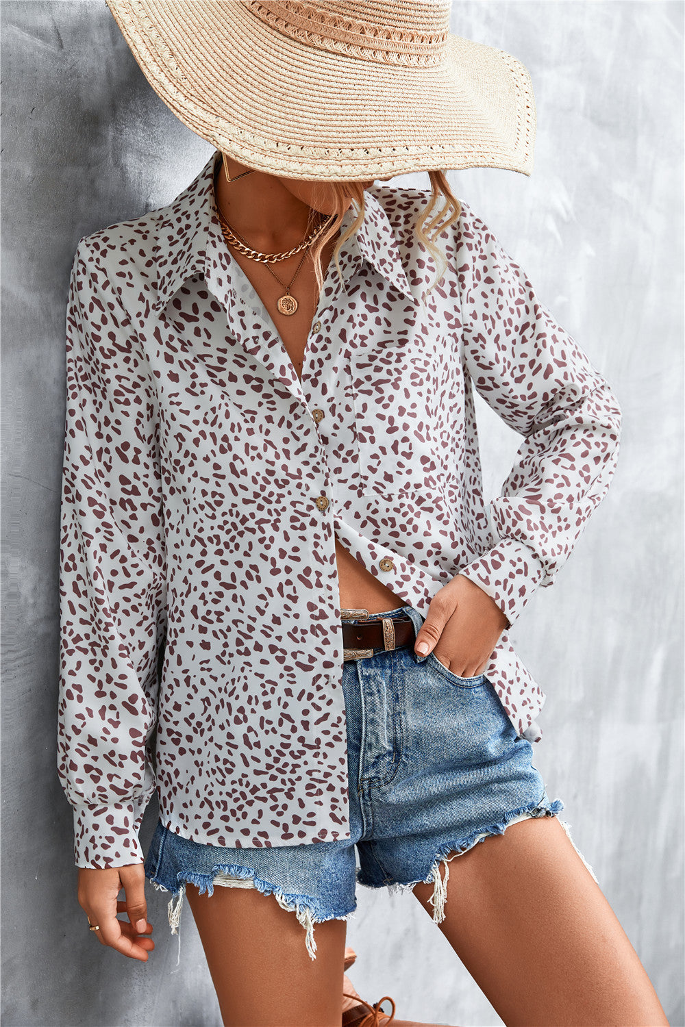 Printed Button Down Long Sleeve Shirt-Teresa&#39;s Fashionista LLC