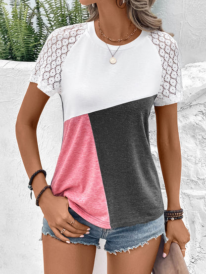 Color Block Raglan Sleeve Round Neck Tee-Teresa&#39;s Fashionista LLC