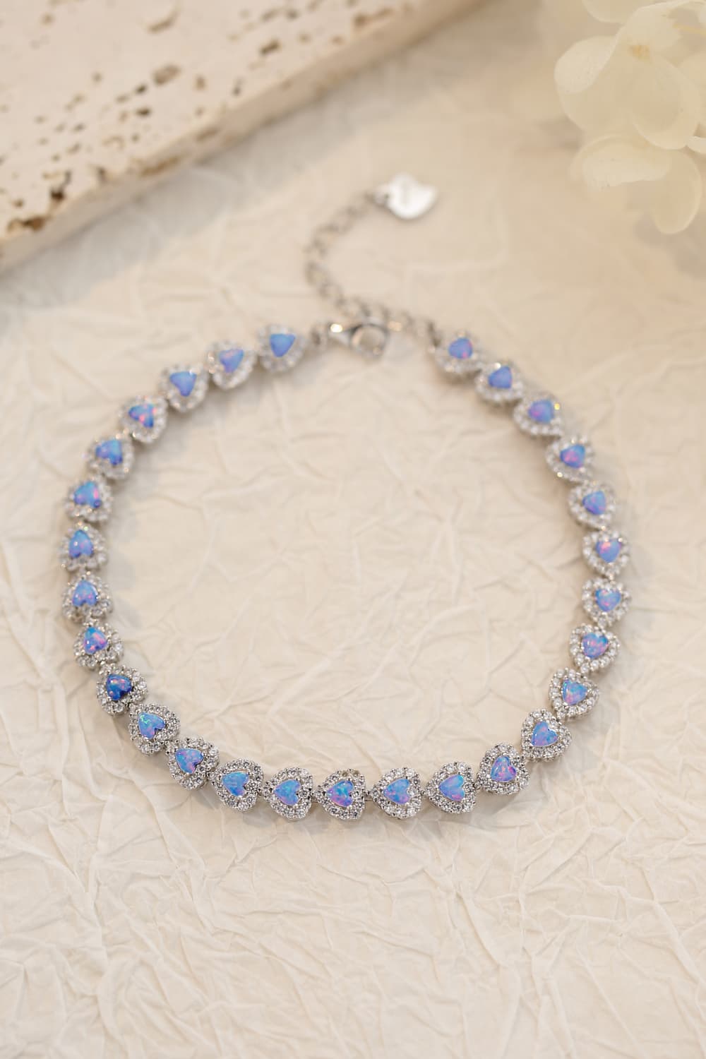 925 Sterling Silver Opal Heart Bracelet-Teresa&#39;s Fashionista LLC