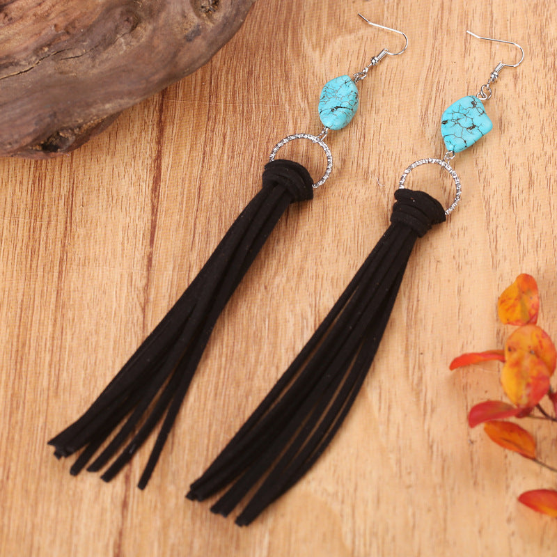 Turquoise Fringe Detail Earrings-Teresa&#39;s Fashionista LLC