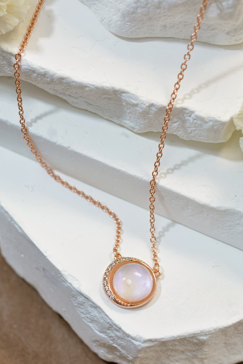 High Quality Natural Moonstone 18K Rose Gold-Plated 925 Sterling Silver Necklace-Teresa&#39;s Fashionista LLC