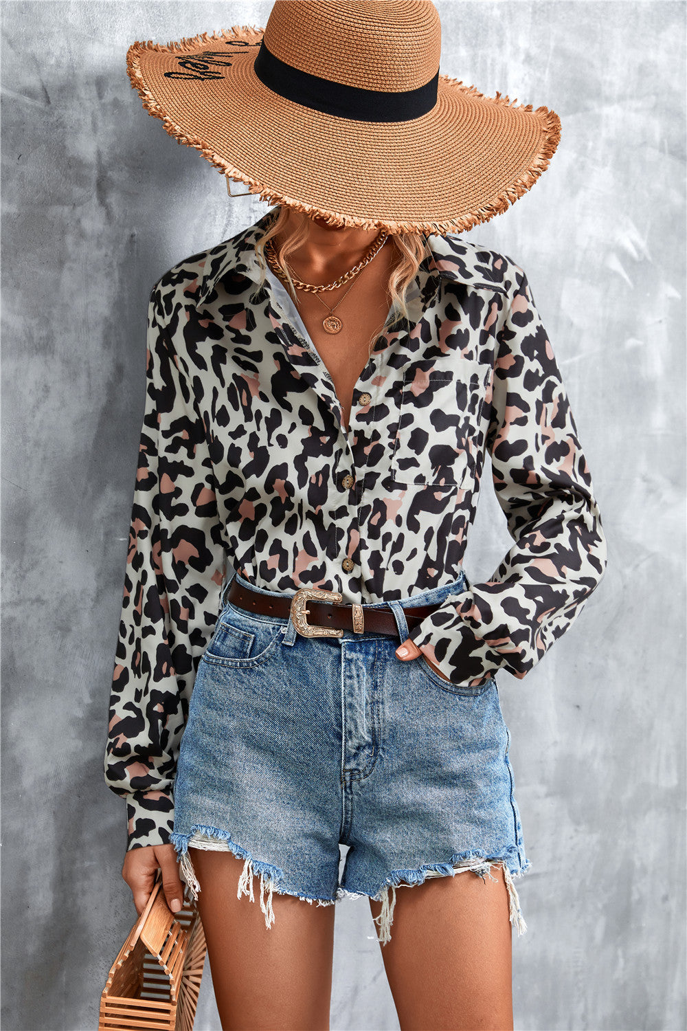 Printed Button Down Long Sleeve Shirt-Teresa&#39;s Fashionista LLC