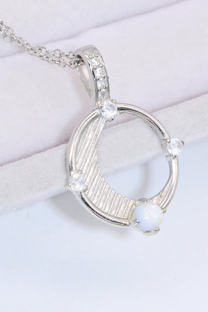 Inlaid Zircon and Natural Moonstone Pendant Necklace-Teresa&#39;s Fashionista LLC