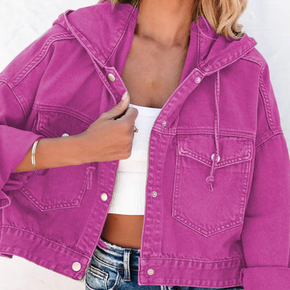 Hooded Dropped Shoulder Denim Jacket-Teresa&#39;s Fashionista LLC