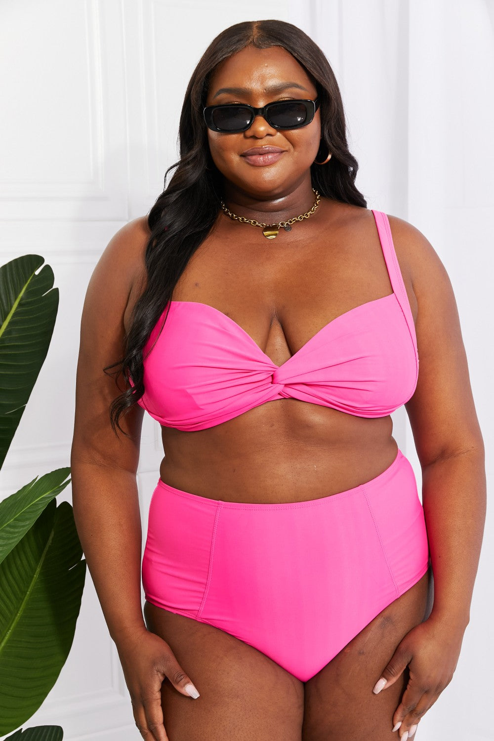 Marina West Swim Take A Dip Twist High-Rise Bikini in Pink-Teresa&#39;s Fashionista LLC