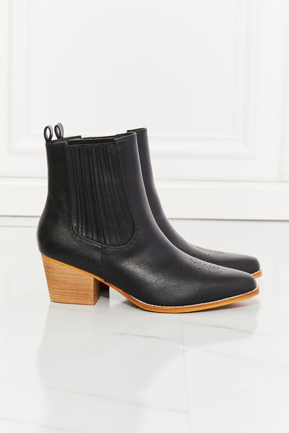 MMShoes Love the Journey Stacked Heel Chelsea Boot in Black-Teresa&#39;s Fashionista LLC