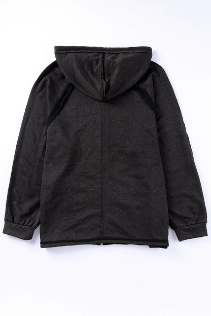 Exposed Seam Drawstring Hooded Jacket with Pockets-Teresa&#39;s Fashionista LLC