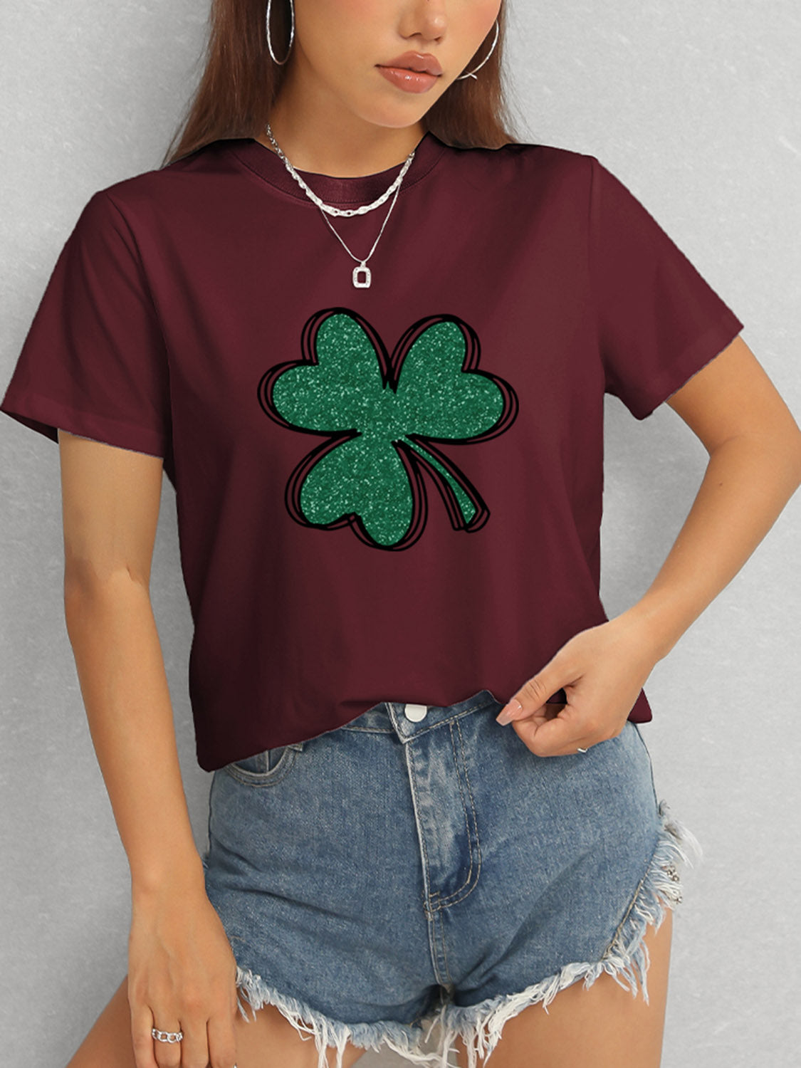 Lucky Clover Round Neck T-Shirt-Teresa&#39;s Fashionista LLC