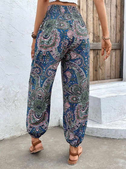 Printed Smocked Waist Pants-Teresa&#39;s Fashionista LLC